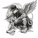 Archangel with a baseball cap and wearing nike air max shoes tattoo design idea