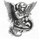 Archangel with a baseball cap and wearing nike air max shoes tattoo design idea