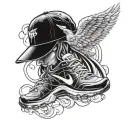 Archangel with a baseball cap and wearing nike air max shoes tattoo design idea