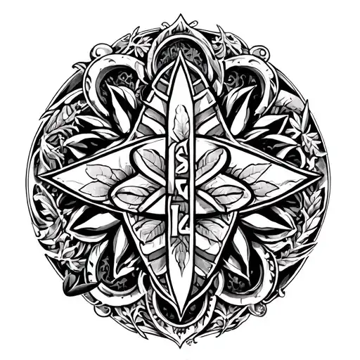 An intricate design combining Prince's iconic symbol with the molecular structure of THC, blending the client's favorite things tattoo design idea