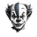 just half face of stitch from lilo and stitch and other half of the face is pennywise from it  tattoo design idea