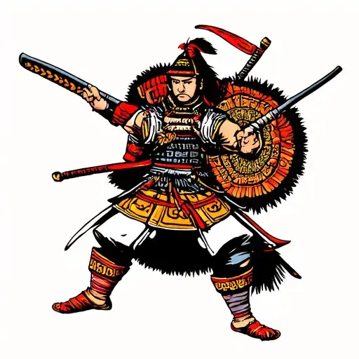 Samurai vs Mongol Warrior tattoo design idea