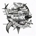 coast guard, helicopter flying, forrest, bass, compass, anchor, swords tattoo design idea