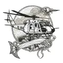 coast guard, helicopter flying, forrest, bass, compass, anchor, swords tattoo design idea