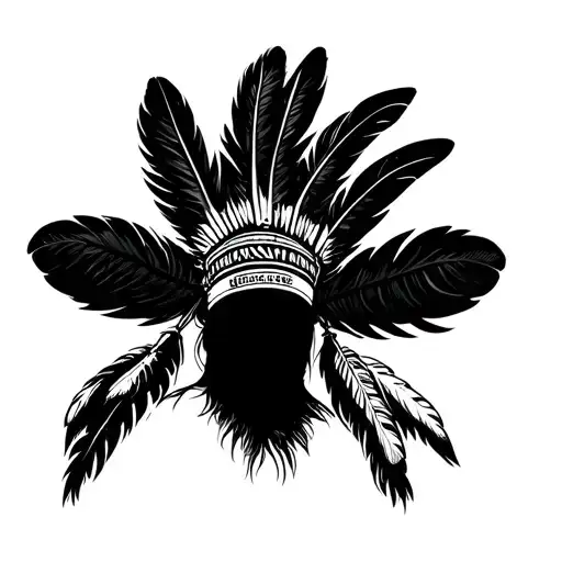 From behind the DJ on the stage, who has a huge black feathers headband of native american people tattoo design idea