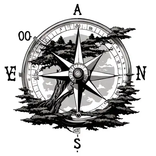 Airplane Compass unraveled tree tattoo design idea