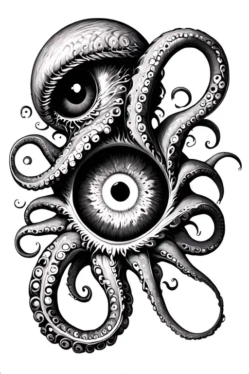 swirly tentacles eyeball tattoo design idea