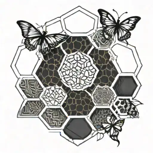 honeycomb pattern with ornament on the leg tattoo design idea