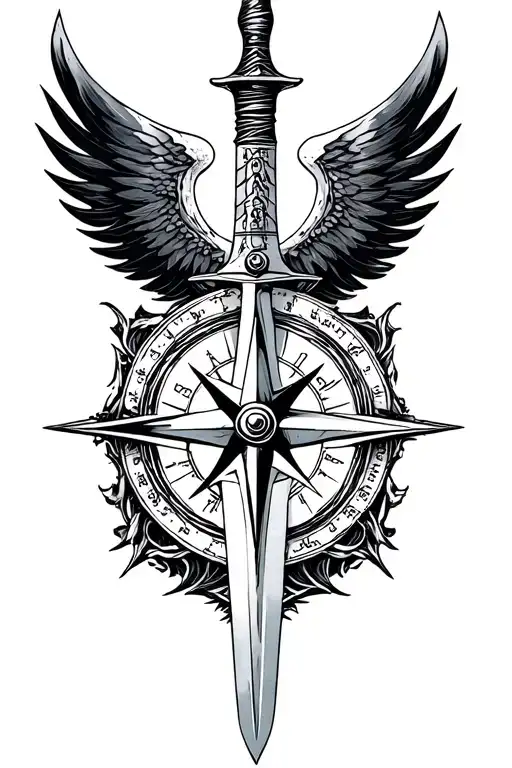 compass sword combined into one tattoo design idea