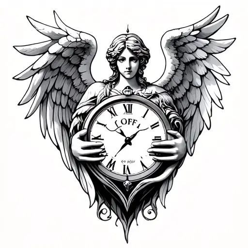 clock, angel holding, " 1 of 1" inside of a heart tattoo design idea