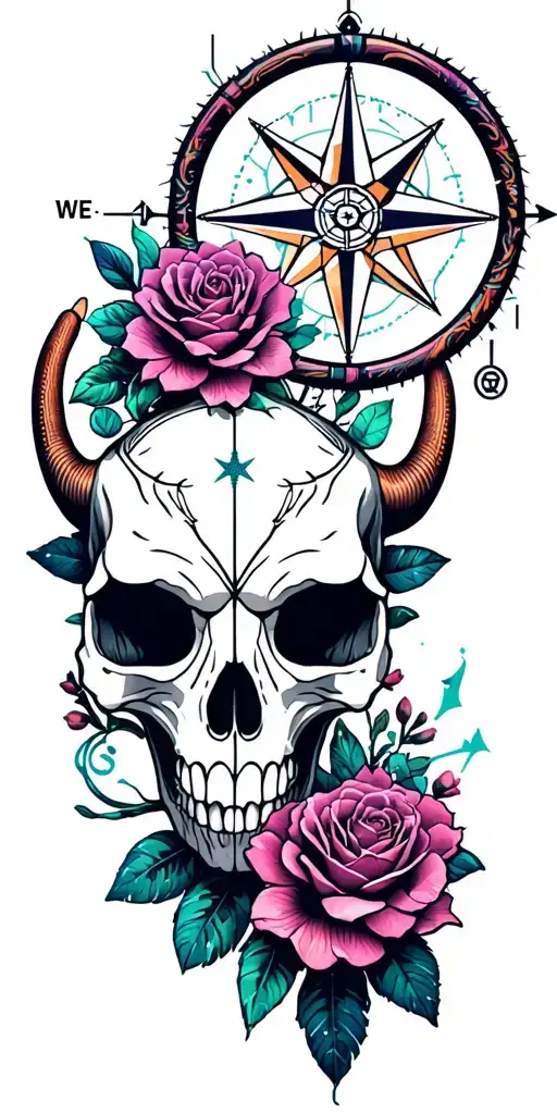 American Southwest, Sunset, Cactus, Desert Roses, Compass, Dreamcatcher, Snake, Longhorn tattooed skull, Prickly Pear tattoo design idea
