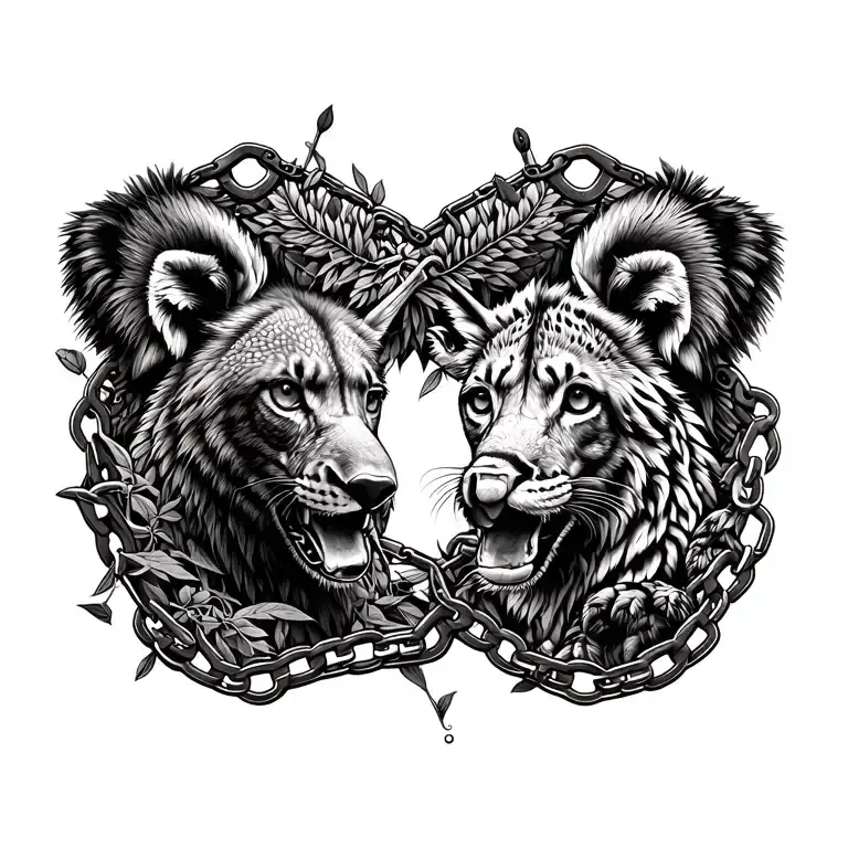 A collage of different endangered animals and plants intertwined with bike chains, reflecting your work as an ecologist and love for nature tattoo design idea