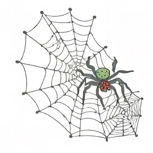 cute colorful spider and web tattoo design idea