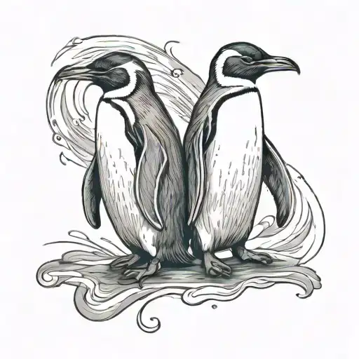 two penguins love tattoo design idea