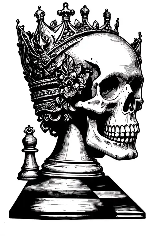 queen of chess with skull on top tattoo design idea