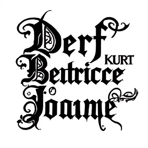 gothic, cursive, chicano, tattoo design for these names: Derf, Beatrice, Kurt, Joanne. tattoo design idea