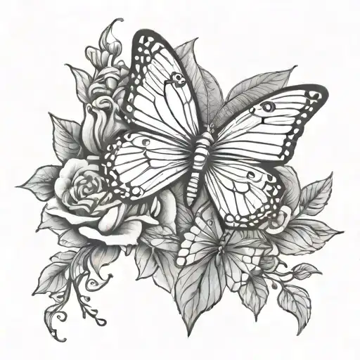 cross and cardinal and butterfly tattoo design idea