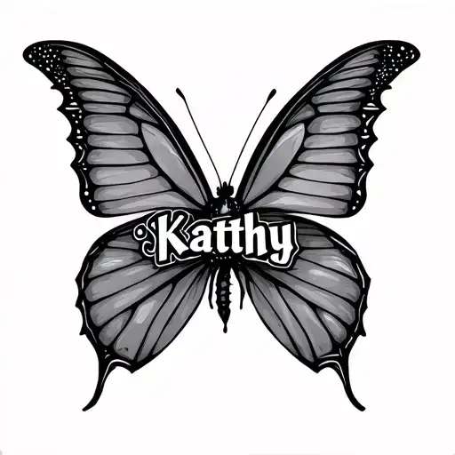 a butter fly made of text saying "Kathy" tattoo design idea