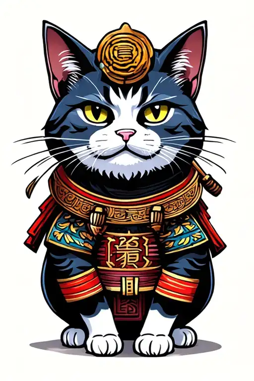samurai cat tattoo design idea