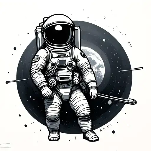 Astronaut with radius floating backs tattoo design idea