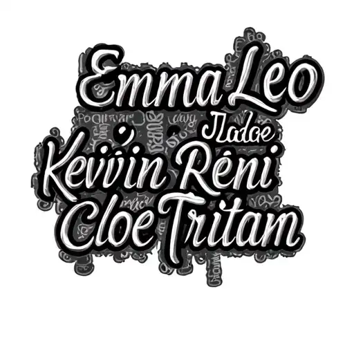 Word cloud with first names Emma Léo Jade Kévin Rémi Cloé Tristan tattoo design idea