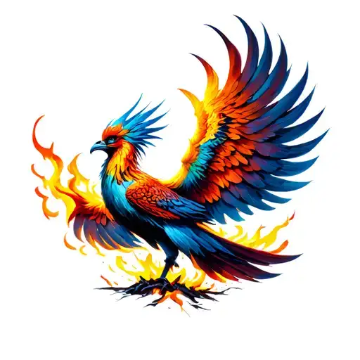 A phoenix rising from the ashes, symbolizing resilience and overcoming struggles tattoo design idea
