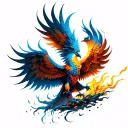 A phoenix rising from the ashes, symbolizing resilience and overcoming struggles tattoo design idea