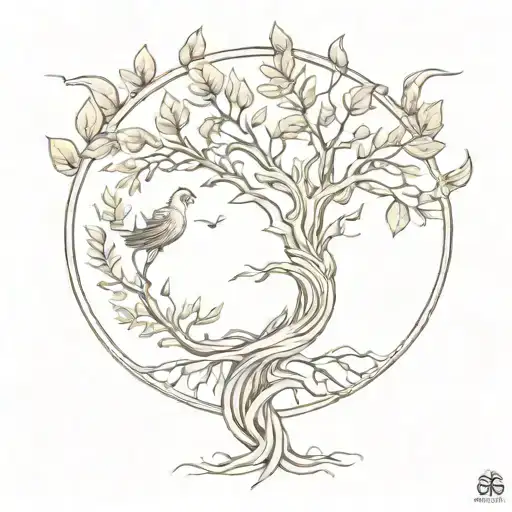 Phoenix tree of life tattoo design idea