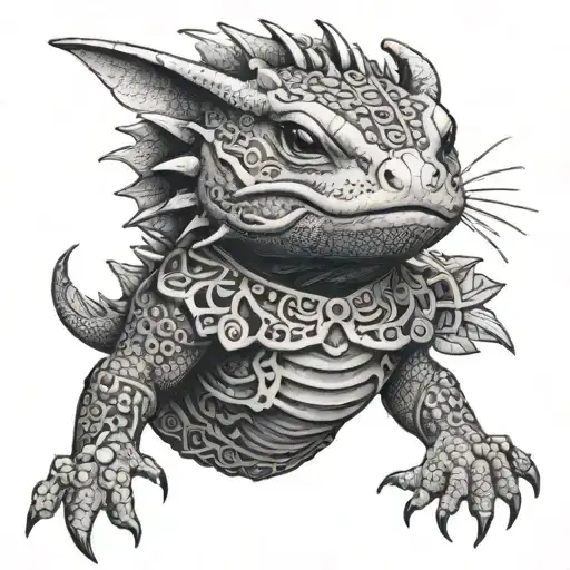 axolotl with Mayan jaguar warrior armor tattoo design idea