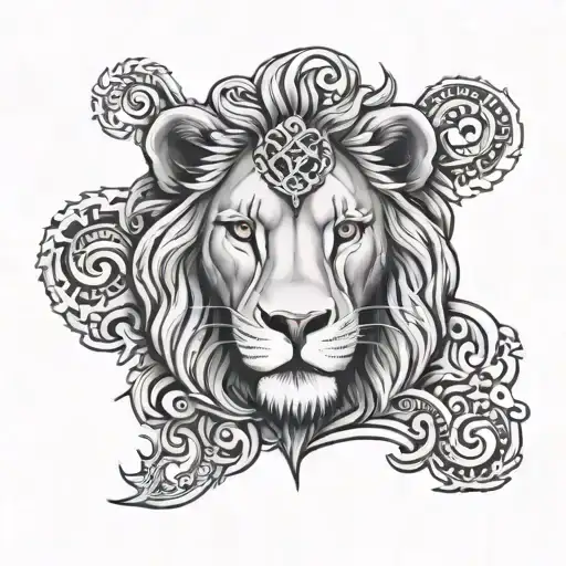 half lion face with cross intertwined tattoo design idea