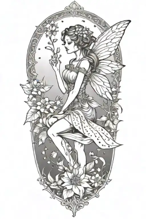 Fairy with flowers tattoo design idea