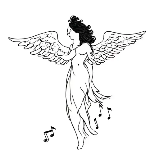 African American angel holding on to musical notes tattoo design idea