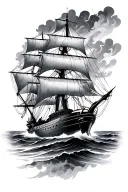 burning ship tattoo design idea