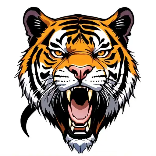saber-toothed tiger, looking straight ahead, detailed tattoo design idea
