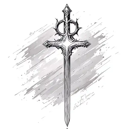 Christian Cross with long sword tattoo design idea