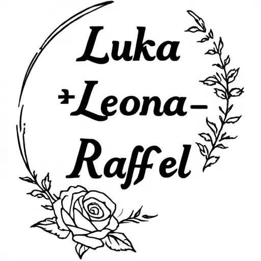 "Luka • Leona • Rafael" rose surrounded tattoo design idea