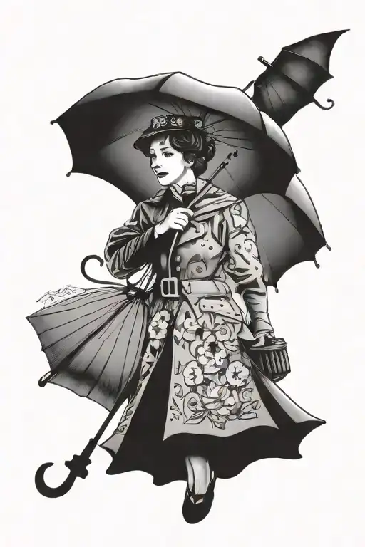 Mary Poppins umbrella tattoo design idea