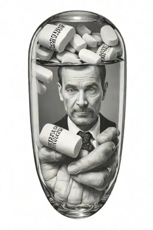 a doctor holding anti depressive pills tattoo design idea