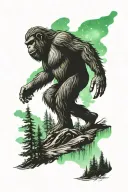 sasquatch in redwood forest with aurora borealis sky tattoo design idea