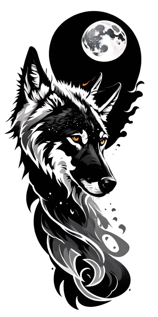 arabic dial wolf mountain moon merging together tattoo design idea