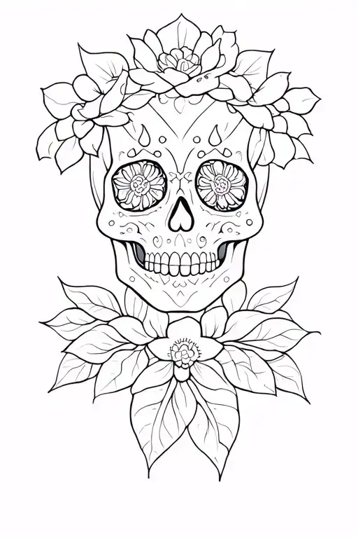 Skull from dia de los muertos but minimalized Line Work. Like an icon tattoo design idea