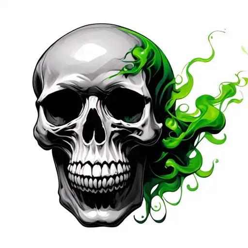 skull with  green smoke tattoo design idea