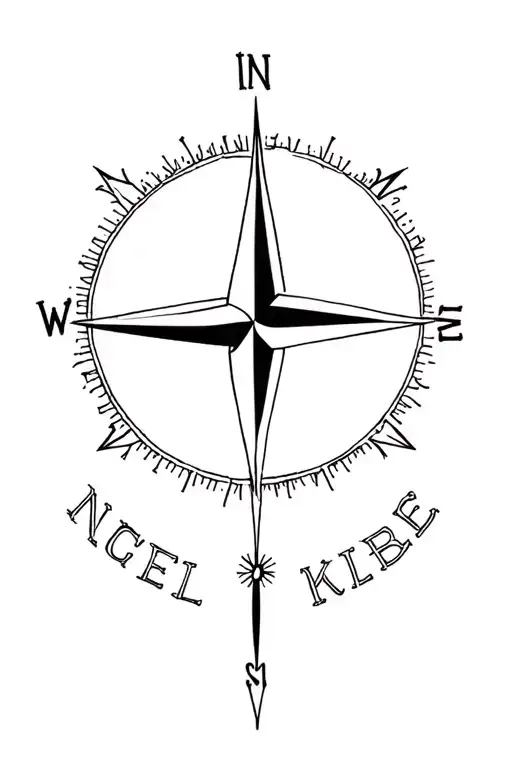 compass  arrow kids names tattoo design idea