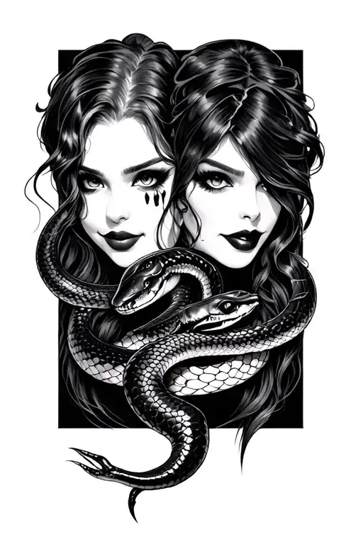 scorpian, black widow, snake, feminine smile now cry later faces tattoo design idea