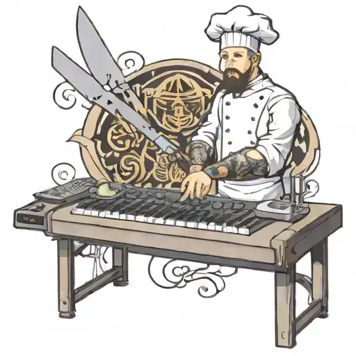 chef knife and keyboard transforming tattoo design idea