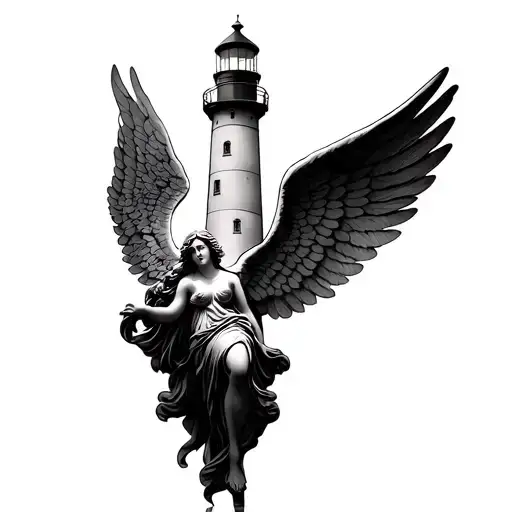 lighthouse angel tattoo design idea