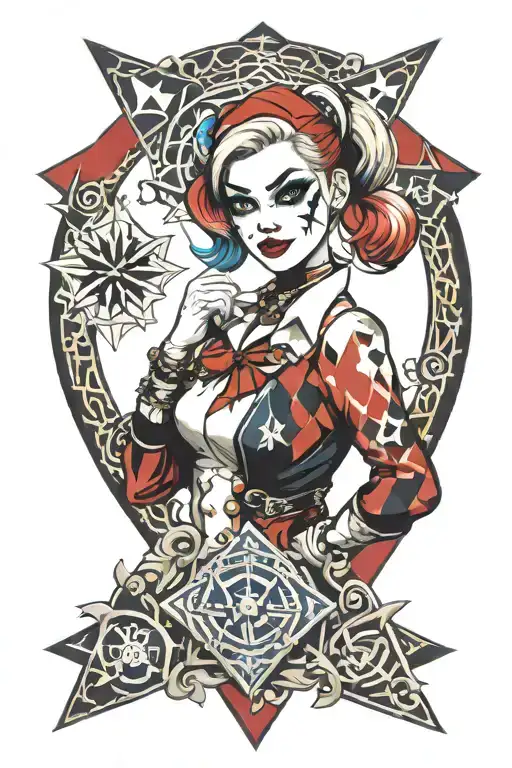 harley quinn rhombuses and star captain tattoo design idea