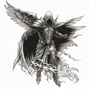 a dramatic and intense battle scene where Tyrael, the archangel of justice, stands as a radiant figure of divine power a tattoo design idea