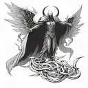 a dramatic and intense battle scene where Tyrael, the archangel of justice, stands as a radiant figure of divine power a tattoo design idea