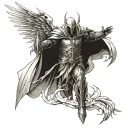 a dramatic and intense battle scene where Tyrael, the archangel of justice, stands as a radiant figure of divine power a tattoo design idea